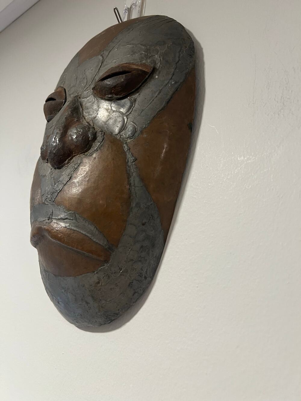 Vintage African Mask Tribal Mixed Recycled Metals 10.5" x 6.5" JL